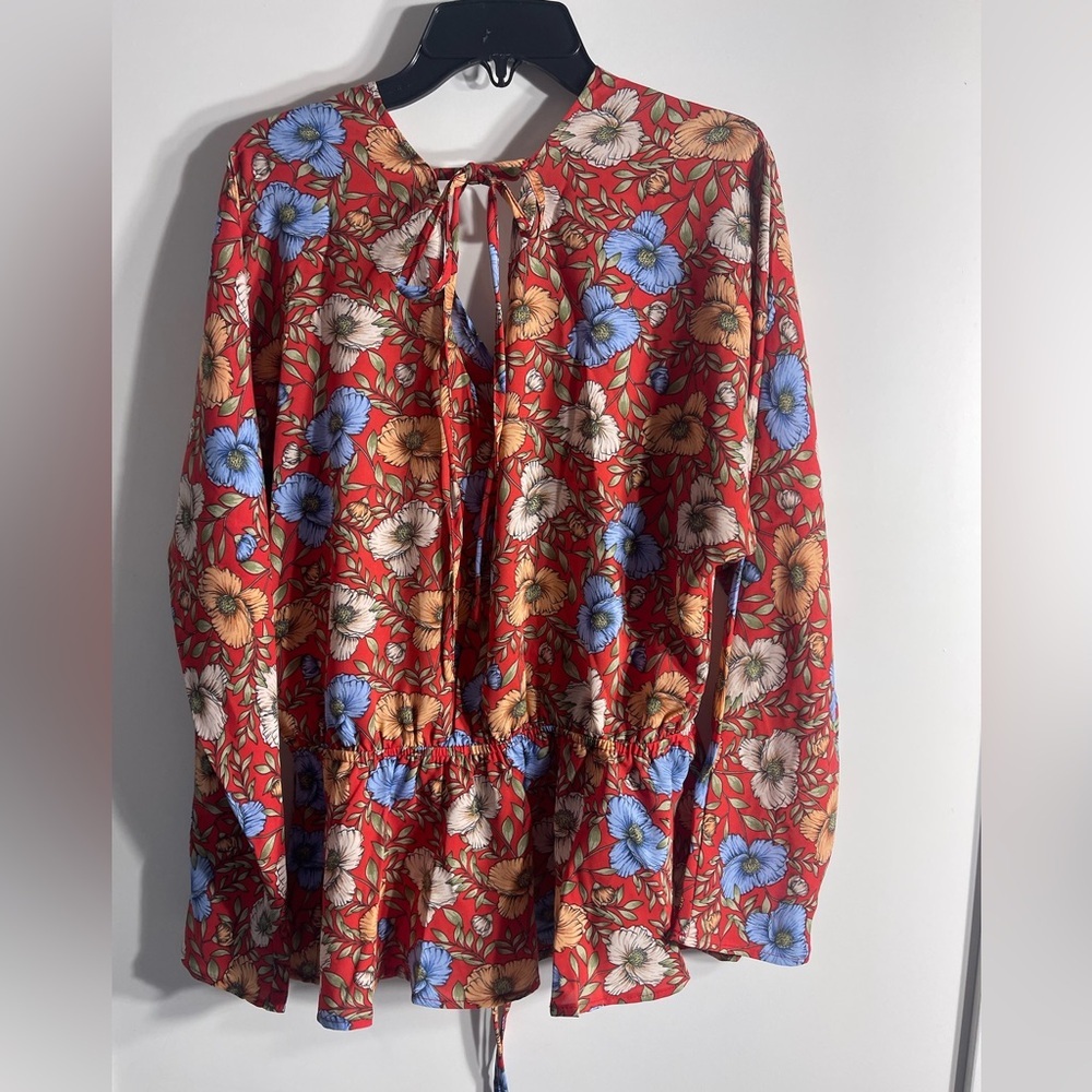 Easel Red and Blue Floral Blouse size S - Picture 4 of 5